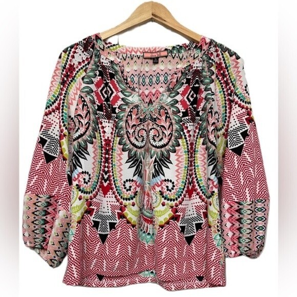 Anthropologie Olive Hill Boho Geometric Multi Pattern Top Size Small - Picture 3 of 16